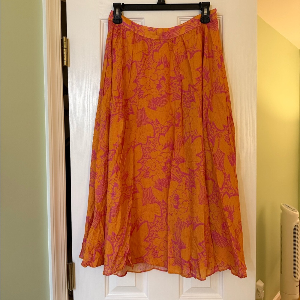 Tanya Taylor Vibrant Orange and Pink Maxi Skirt